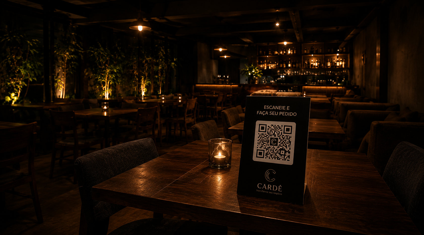 QR code Cardê em mesa de restaurante real